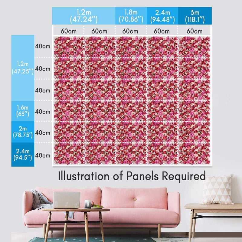 Artificial Flower Wall Screen - 60X40Cm - Red Rose Floral Backdrop