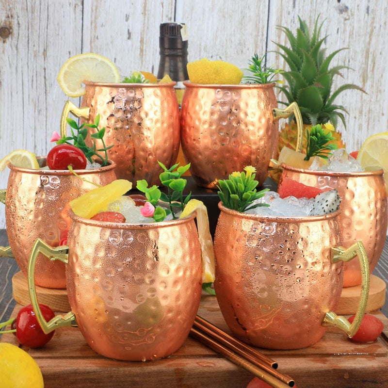 Moscow Mule Copper Mugs- Set of 6 Copper Plated Stainless Steel Mug 18oz, for Chilled Drinks (6 Pack)