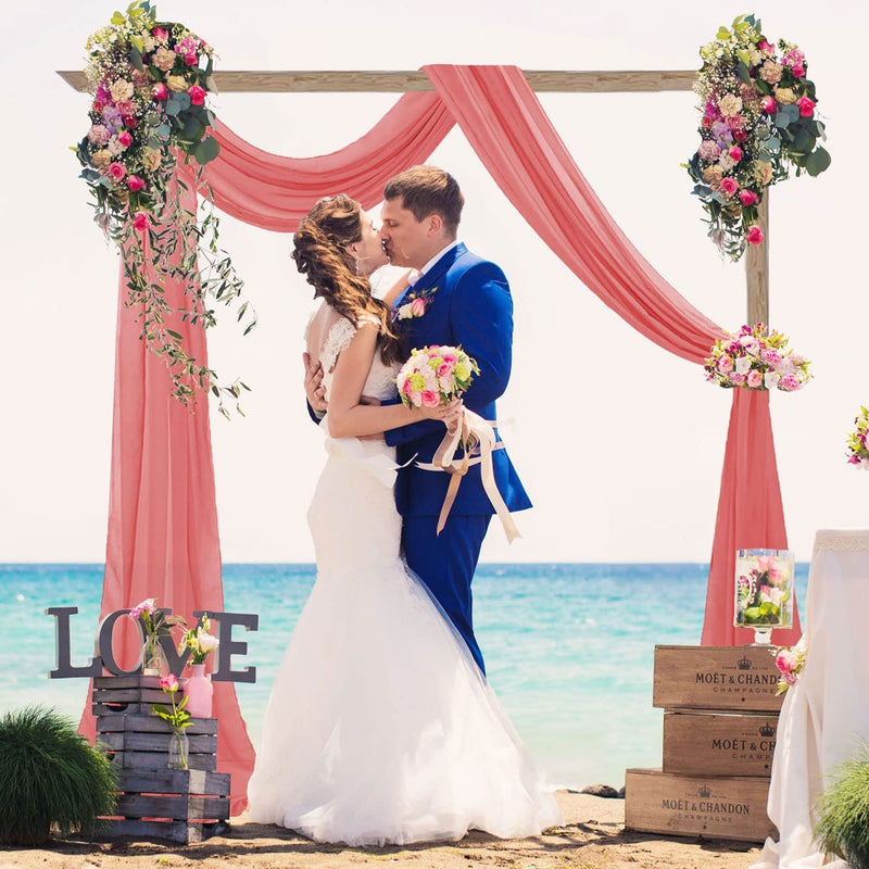 Wedding Arch Draping Fabric - Coral Chiffon Sheer Curtains - 2 Panels 28x20ft - Reception Decorations