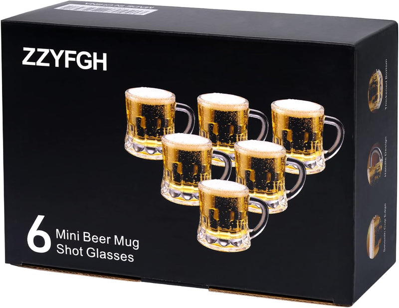 ZZYFGH Shot Glasses with Handle, Mini Heavy Base Clear Beer Mugs, 1.8 Ounce, Set of 6 for Whiskey, Tequila, Vodka, Great for Father, Husband, Birthday or Friend Party Present