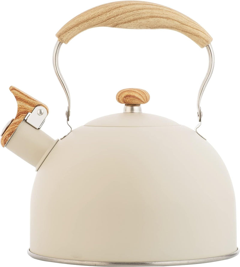 Whistling Tea Kettles with Wood Grain adjustment Nylon Handle, 2.3 Quart Capacity with Capsule Base Tea Kettle, Black