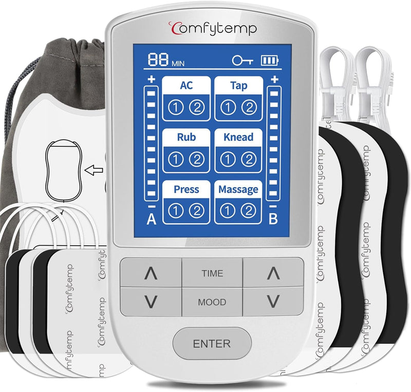 Comfytemp TENS Unit Muscle Stimulator, FSA HSA Eligible Dual Channels TENS Machine for Pain Relief, Electronic Pulse Massager for Back, Neck, Sciatica, Shoulder Pain Relief, 12 Modes, 8 Electrode Pads