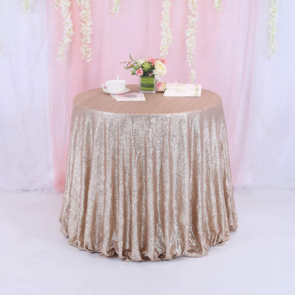 Sparkly Sequin Tablecloth - Champagne 72-196 Round for WeddingDessert Table 90
