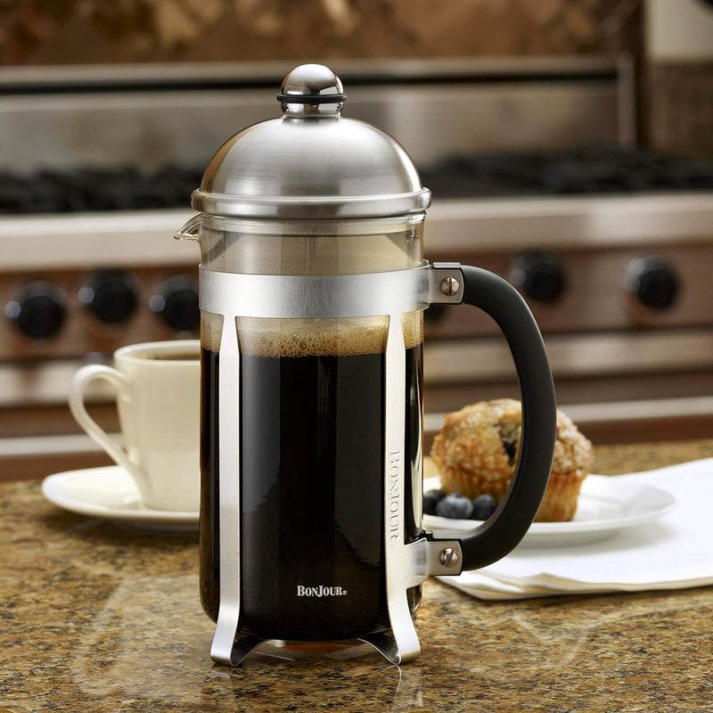 Bonjour Maximus French Press Coffee Maker, 8 Cup, Silver