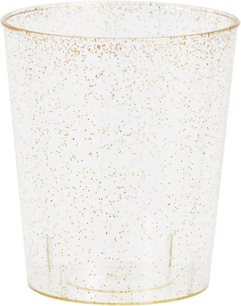 Juvale 100 Pack Gold Glitter Plastic Shot Glasses, 2oz Cups for Weddings, Birthday Parties