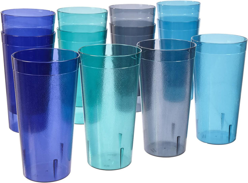 US Acrylic Cafe Plastic Reusable Tumblers (Set of 16) 20-ounce Water Cups Coastal Colors | Restaurant Style Drinking Glasses Value Set, Stackable, BPA-free, Made in the USA | Top-rack Dishwasher Safe