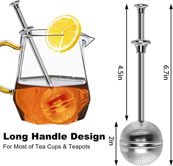 Numola Long Handle Tea Ball Stainless Steel, 2Pcs Premium Tea Infuser Filter for Loose Leaf Tea, Reusable Fine Mesh Tea Interval Diffuser Strainer for Cup and Teapot