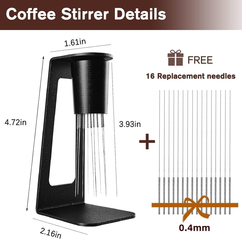 Tool Espresso,Magnetic Coffee Stirrer 0.4mm 9 Prong Espresso Distribution Tool with 16 Extra Needles for Espresso Stirrer Coffee Stirring Tool with Stand for Barista Espresso Accessories (black)