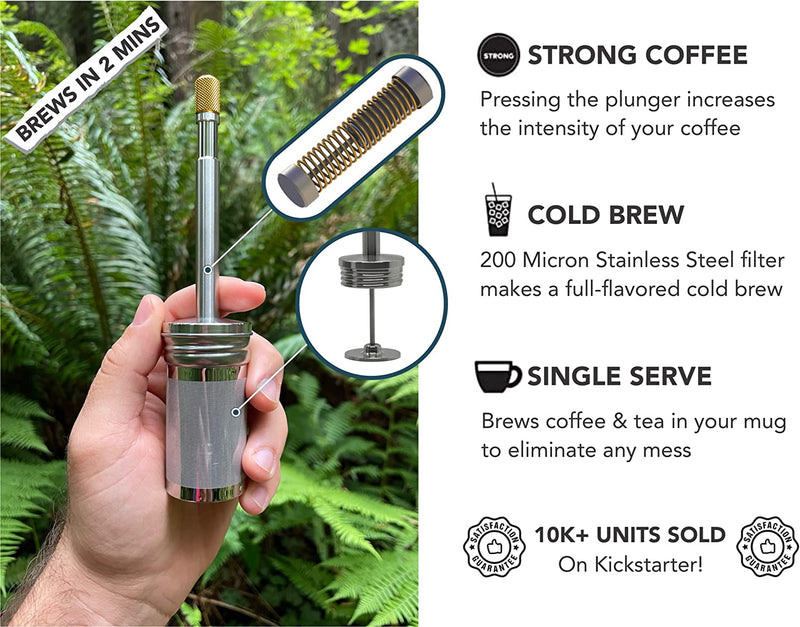 FinalPress Coffee and Tea Maker - Press the Plunger to Brew Anywhere - 304 Stainless Steel