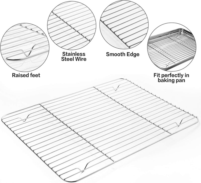 Stainless Steel Baking Sheet Tray Cooling Rack with Silicone Baking Mat Set, Cookie Pan with Cooling Rack, Set of 9 (3 Sheets + 3 Racks + 3 Mats), Non Toxic, Easy Clean