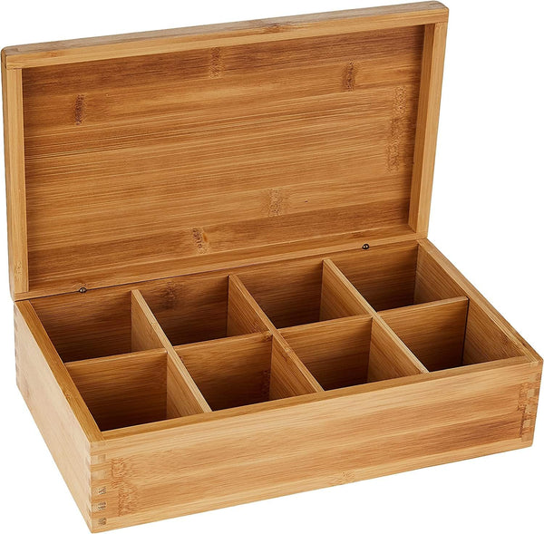 Lipper International Bamboo Wood Tea Box with 8 Compartments, 12-3/8" x 7-3/8" x 3-3/5"