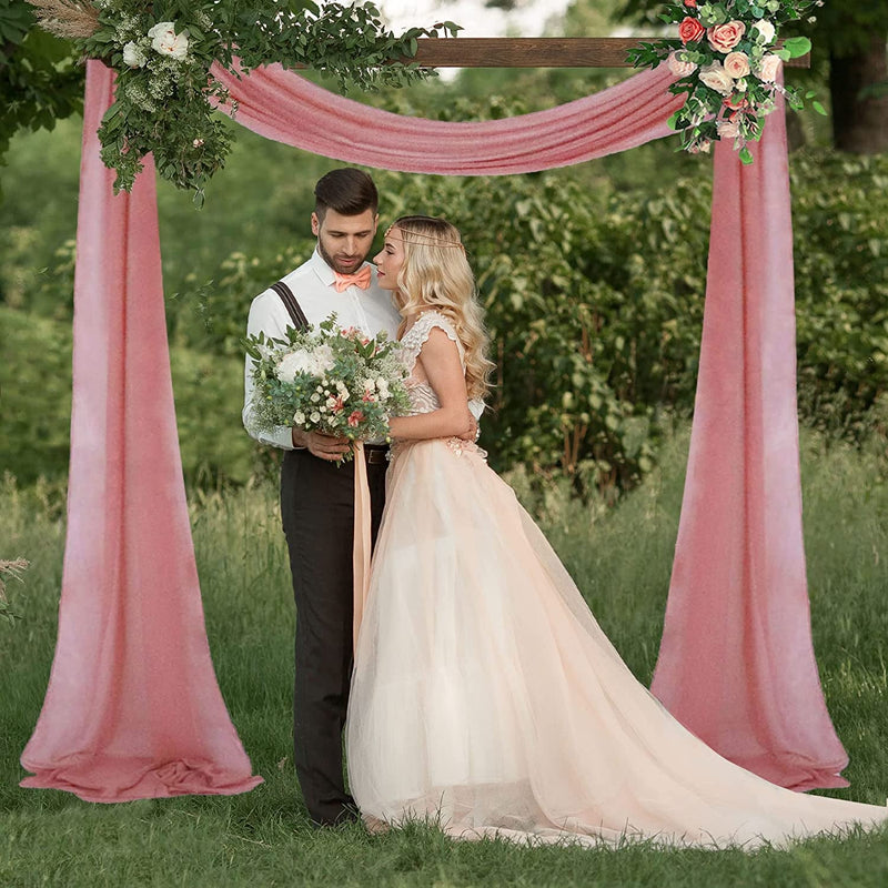 20FT Dusty Rose Wedding Arch Drapes - 2 Panels Sheer Chiffon Fabric Decoration Set