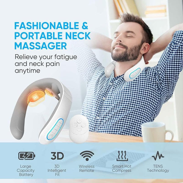 Neck Massager - Neck Massager for Pain Relief Deep Tissue Release Neck Tension in Front of Computer Smartphone Home，Office (White)