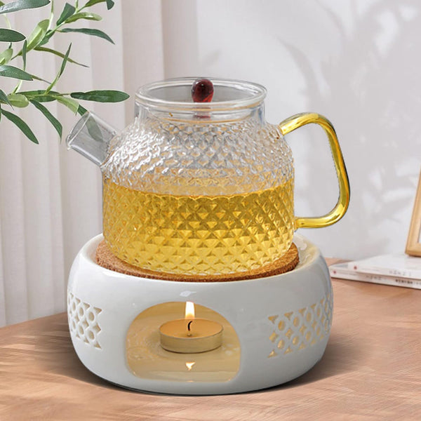 Vkinman Teapot Heater Ceramic Coffee Tea Warmer with Cork Cushion Warming Use for Ceramic Glass Stainless Steel Teapot