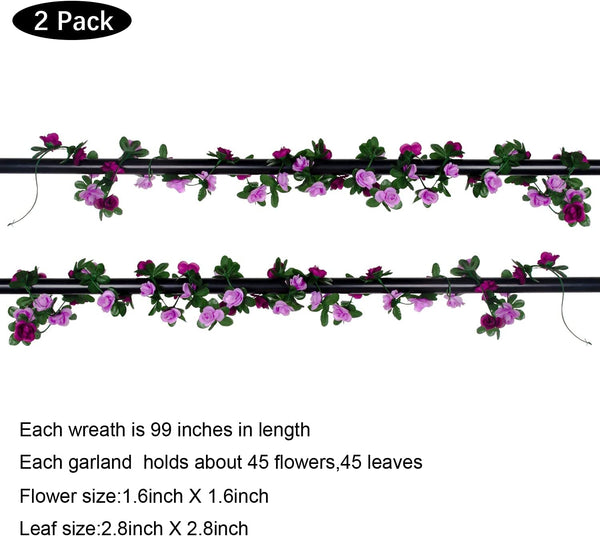 2Pcs Double Color Rose Garland Hanging Vine for Party and Wedding Decor Purple