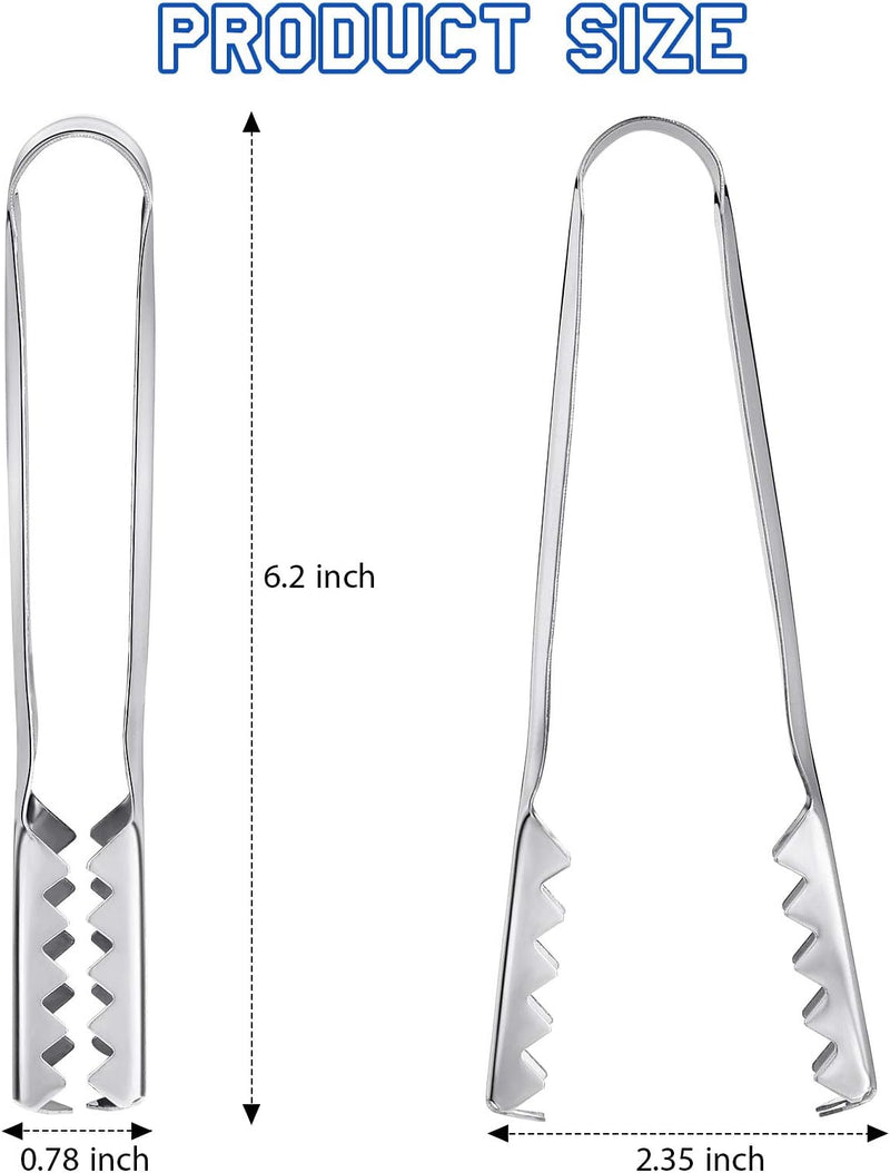 Mimorou 2 Pieces 6.2 inch Stainless Steel Ice Tongs for Ice Bucket Ice Cube Serving Tongs with Teeth for Cocktails Whiskeys Kitchen Food Serving