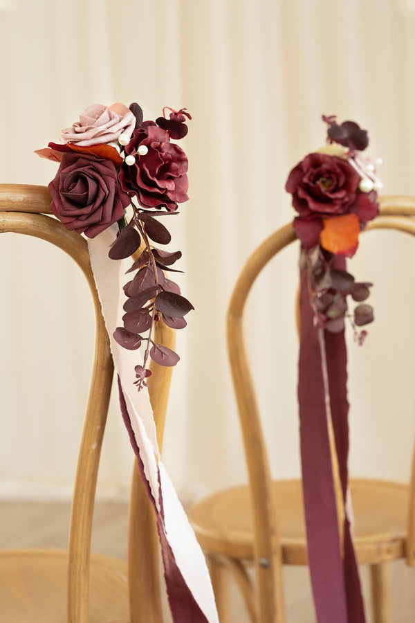 Wedding Aisle Decor - Burgundy  Dusty Rose Pew Flowers