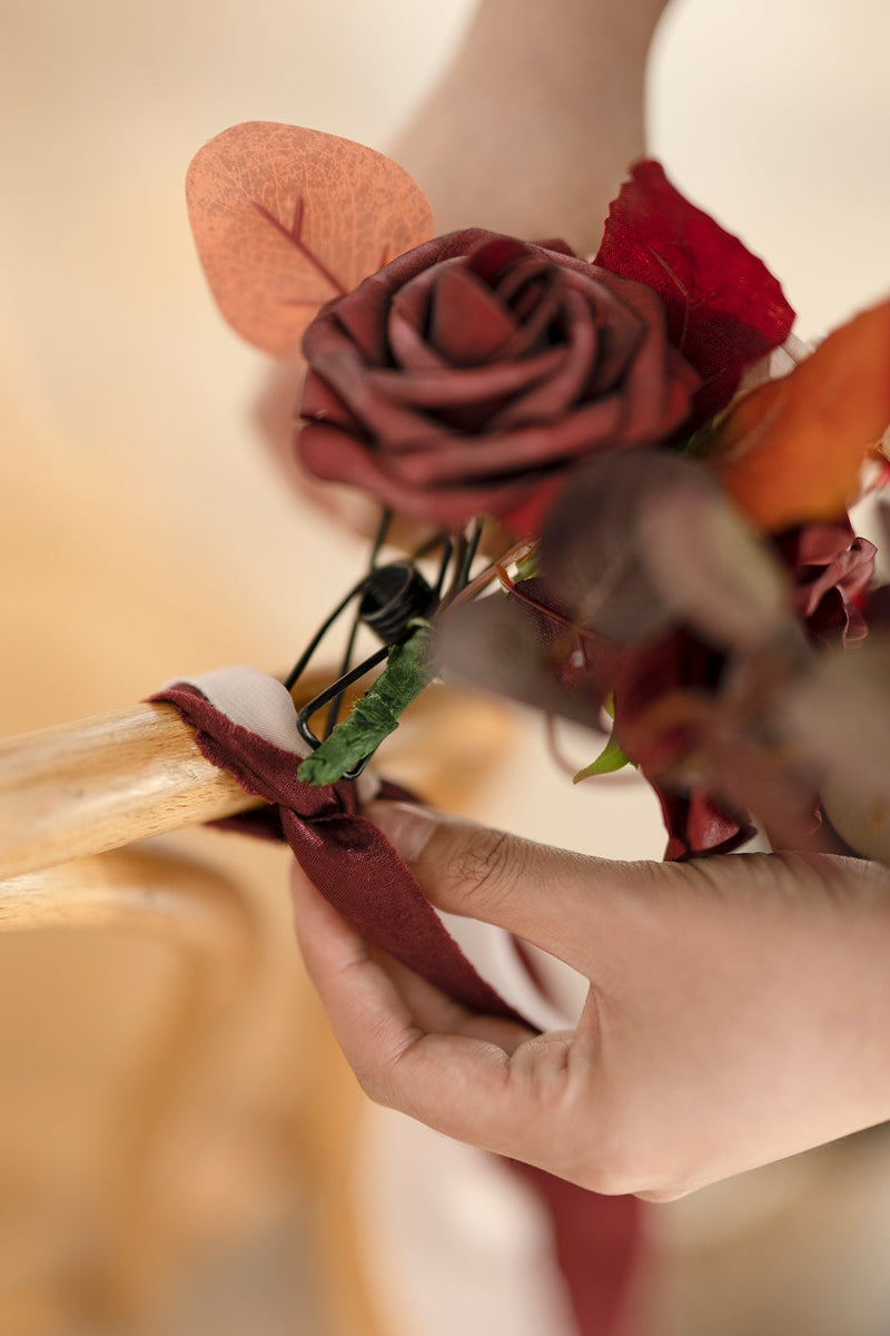 Wedding Aisle Decor - Burgundy  Dusty Rose Pew Flowers