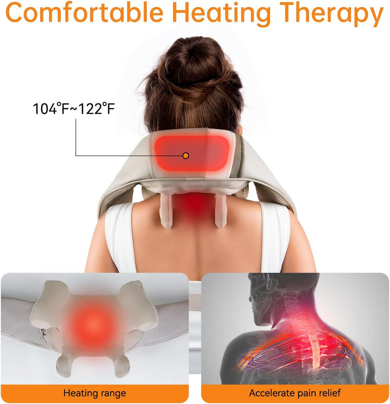 Mebak N1 Neck Massager with Heat, Shiatsu Neck and Shoulder Massager for Pain Relief Deep Tissue, Portable Kneading Massage Pillow