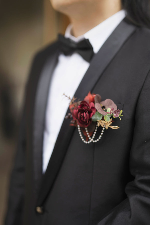 Burgundy and Dusty Rose Boutonnieres