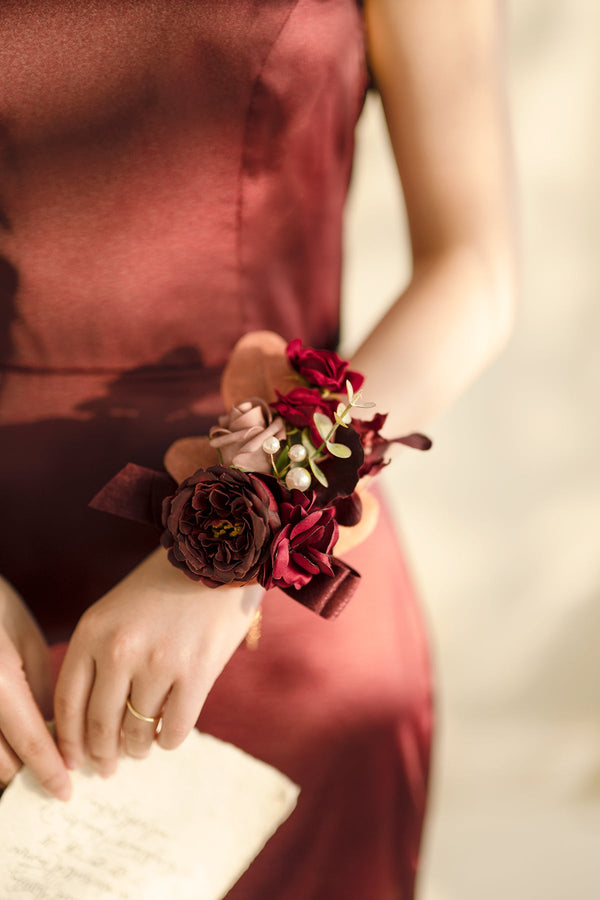 Burgundy  Dusty Rose Wrist Corsages