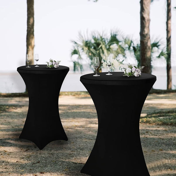 6 Pack Spandex Tablecloth - Cocktail Round  Fitted - Black - 32X43 - WeddingPartyBanquet