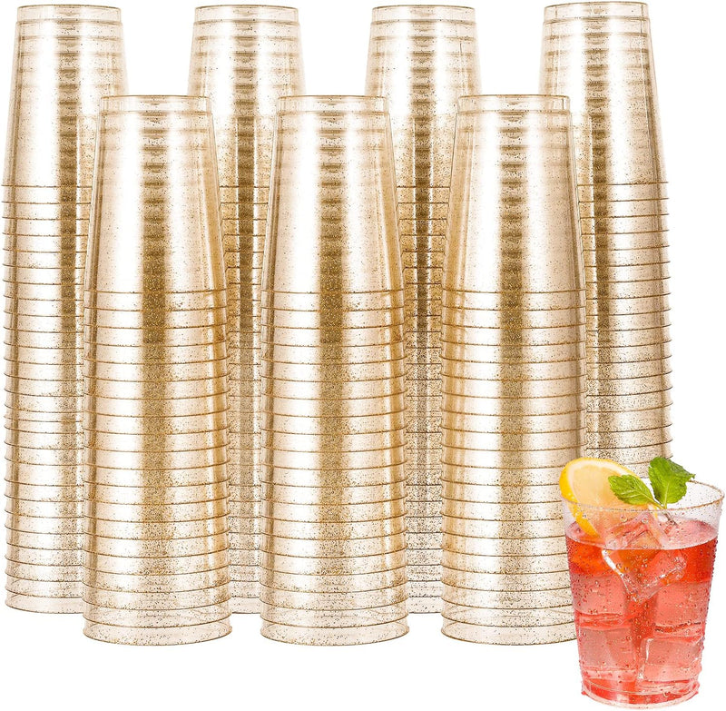 5 oz 100 Pack Small Glitter Disposable Cups, Glitter Plastic Cups, Disposable Plastic Shot Glasses for Parties, Plastic Cocktail Glasses, Wedding Tumblers,Perfect for Halloween Thanksgiving Christmas