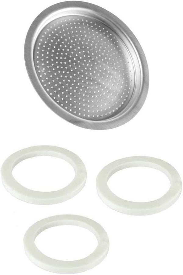 Univen 2.25" (57mm) Espresso Filter and Gasket Seals Compatible with Bialetti 3 Cup Aluminum Espresso Makers