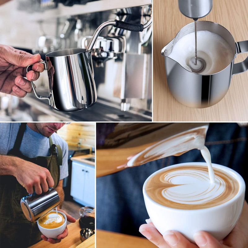 Milk Frothing Pitcher 350ml/600ml/900ml/1500ml (12oz/20oz/32oz/50oz) Steaming Pitchers Stainless Steel Milk/Coffee/Cappuccino/Latte Art Barista Steam Pitchers Milk Jug Cup with Art Pen,12oz