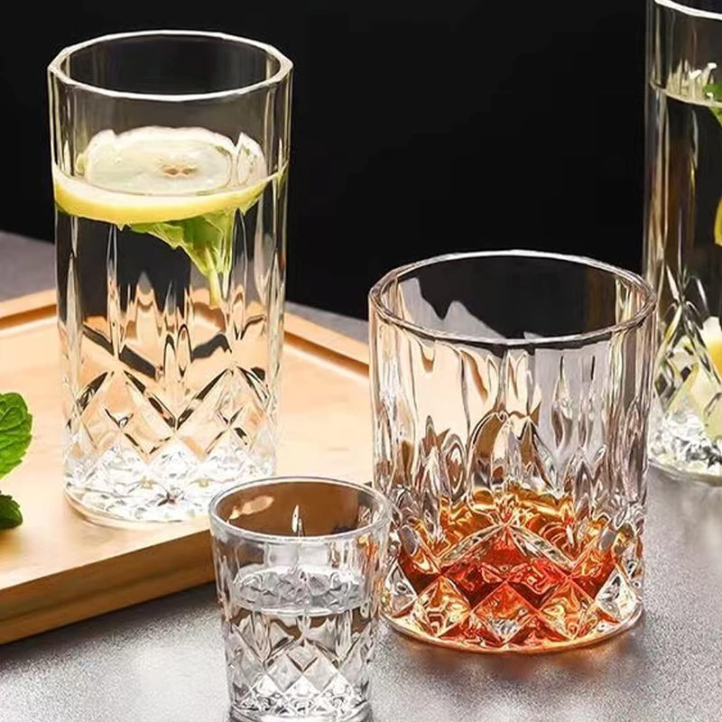 Qipecedm Drinking Glasses, 8 Piece Crystal Glass Cups, Mixed Glassware Set, 4 pcs Crystal Old Fashioned 11oz Highballs and 4 pcs 11oz Whiskey Glasses, Great for Cocktail, Whisky and other Beverages