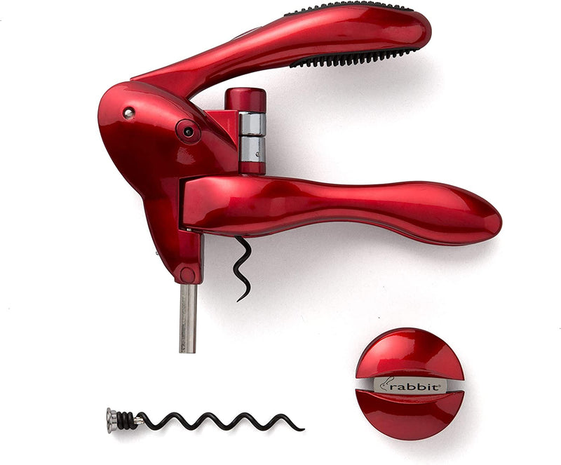 Rabbit Original Lever Corkscrew Wine Opener with Foil Cutter and Extra Spiral (Silver)