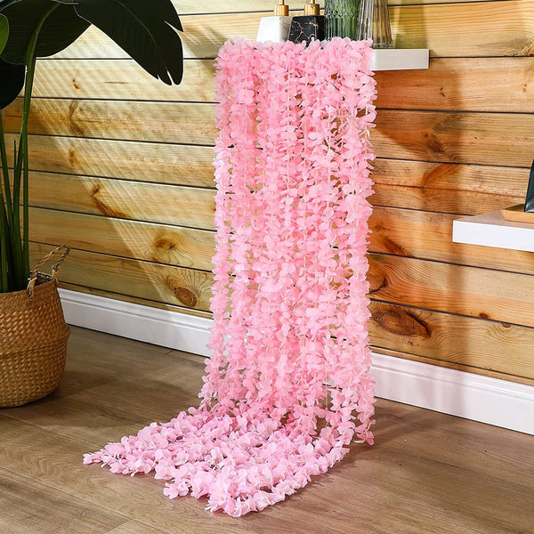 65ft Pink Wisteria Garland Flower Hanging Wall Backdrop - Faux Vine Garland for Weddings Home Decor 12 Pack