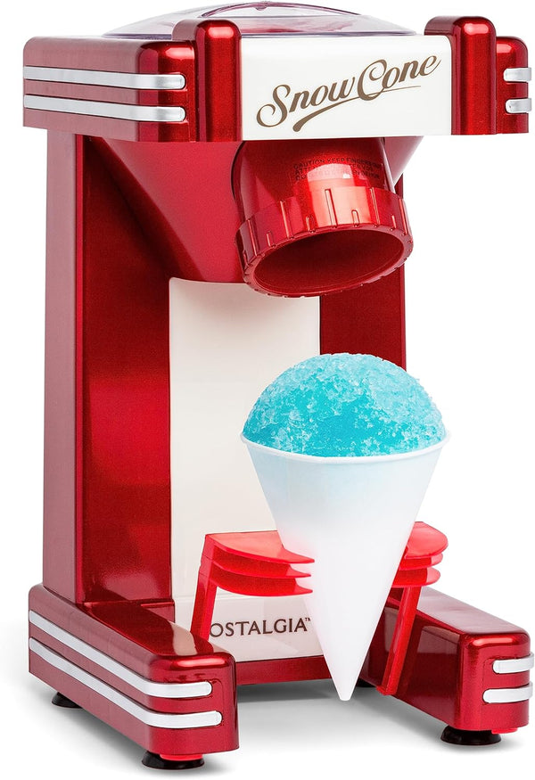Nostalgia Snow Cone Shaved Ice Machine - Retro Table-Top Slushie Machine Makes 20 Icy Treats - Includes 1 Reusable Plastic Cup - Retro Red