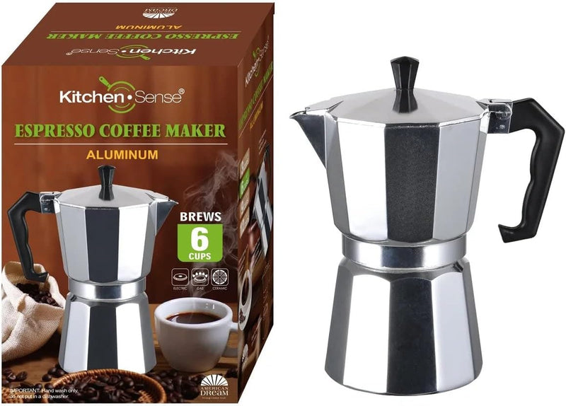 J&V TEXTILES Stovetop Espresso and Coffee Maker, Moka Pot for Classic Italian and Cuban Café Brewing, Cafeteria, (3-Cup)