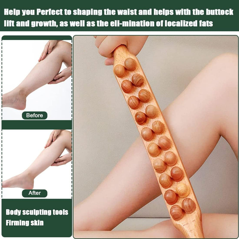 Wood Therapy Massage Tools 20 Beads Myofascial Release Tool Stomach Cellulite Massager,Ease Neck Back Waist and Leg Hip Pain Self Body Sculpting Massage Tool