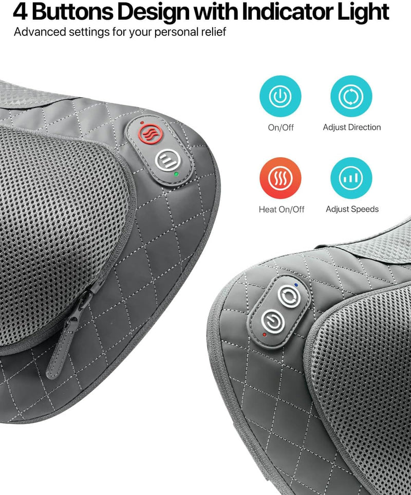 ALLJOY Cordless Shiatsu Neck and Back Massager with Soothing Heat, Rechargeable 3D Kneading Massage Pillow for Muscle Pain Relief, Use Unplugged, Detachable Cover