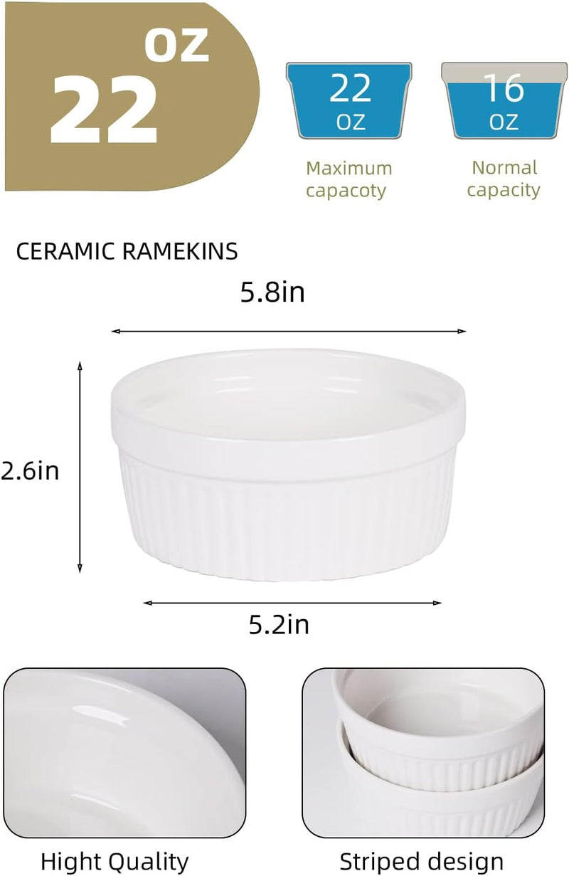 6-Piece Porcelain Ramekins Set for Baking - 3 oz White