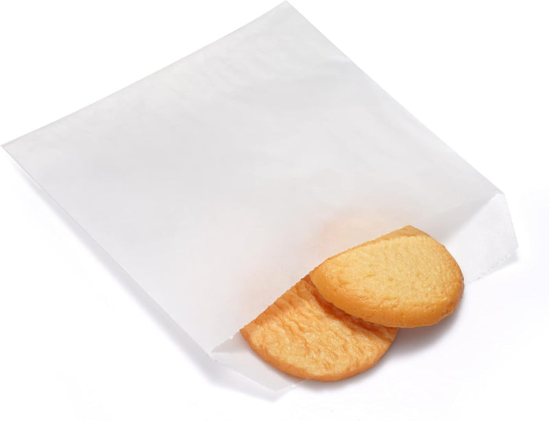 Quotidian Flat Glassine Waxed Paper Treat Bags - 100 Pack 4x6 for Bakery or Party Favors