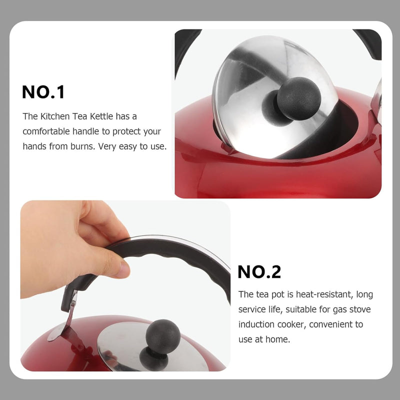 BESTonZON Whistling Tea Kettle Tea Bottle Stainless Steel Stovetop Teapot 4L Camping Water Kettle Kitchen Coffee Kettle Metal Water Pot with Cool Handle for Home Office Red