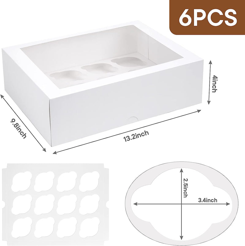 VGOODALL 6PCS White Cupcake Container - 12 count 72 Pastry Box for Holiday PartyBakery Supplies