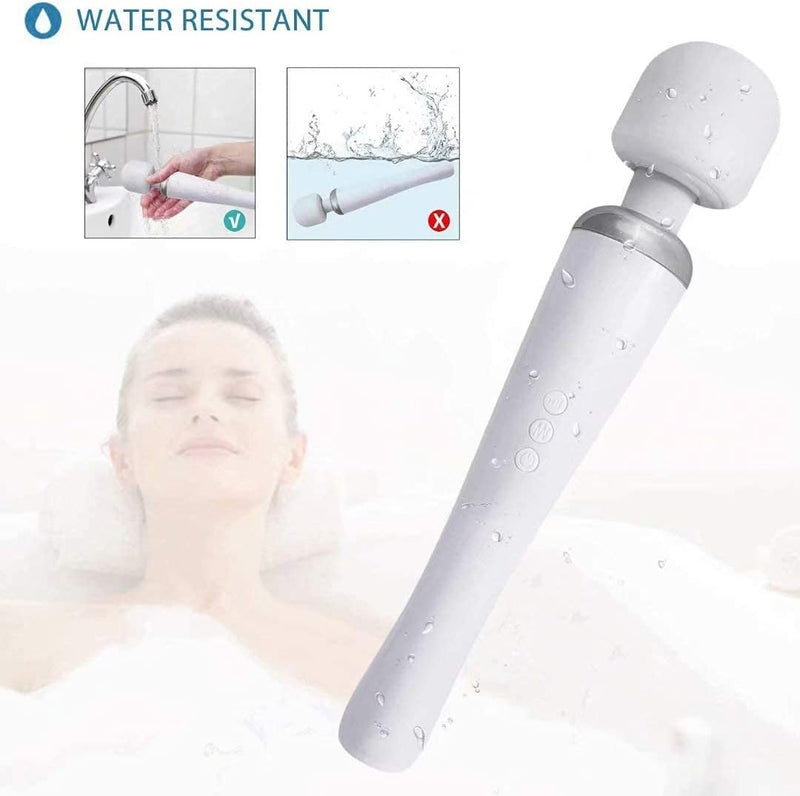 keenigh Wand Massager Therapeutic Personal Massager with 8 Speeds 20 Vibrating Patterns USB Rechargeable Handheld Cordless Wand Massager for Muscle Aches and Sports Recovery - White