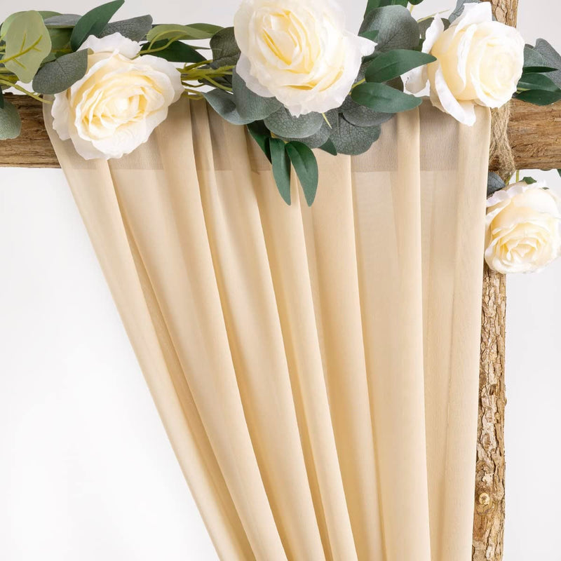 Champagne Chiffon Wedding Arch Drapes - 2 Panels 6 Yards Backdrop Curtain Decorations