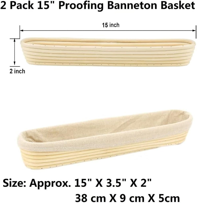 2-Pack Sourdough Banneton Bread Proofing Basket with Removable Liner for Home Baking