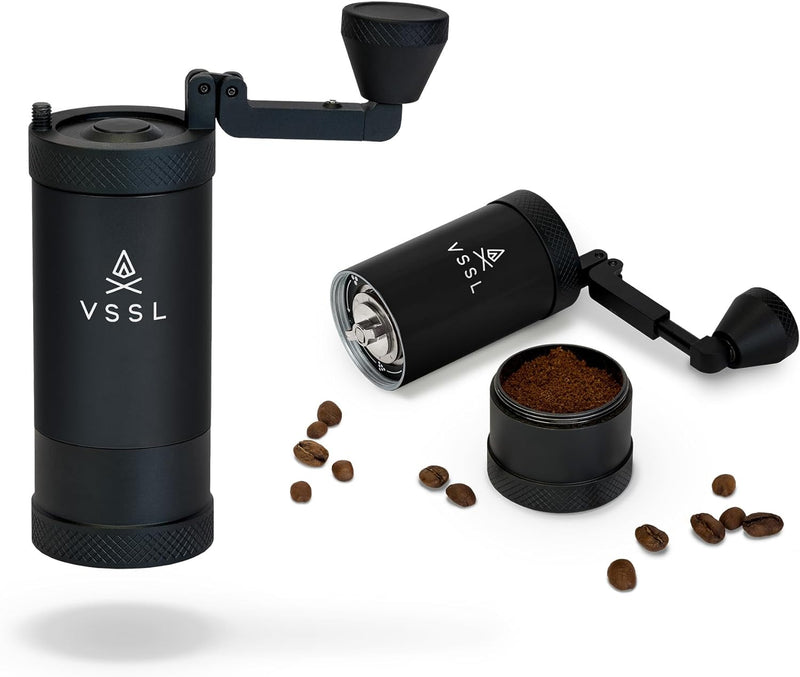 VSSL Java Coffee Grinder, Manual Coffee Grinder with Stainless Steel Conical Burr for Camping and Travel, Fine to Course Grinding for AeroPress, Drip Coffee, French Press and Pour Over Coffee, Black