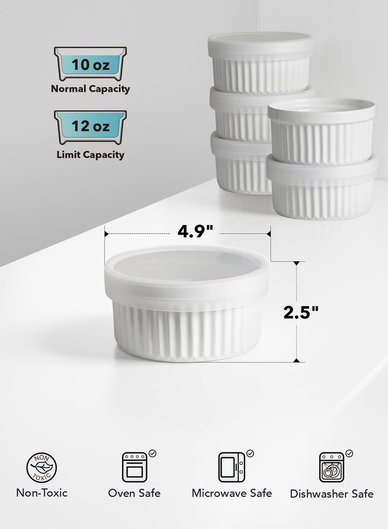 LE TAUCI 2nd Gen Ramekins with Lids - 8 oz Oven Safe Ceramic Bowls for Baking Set of 4