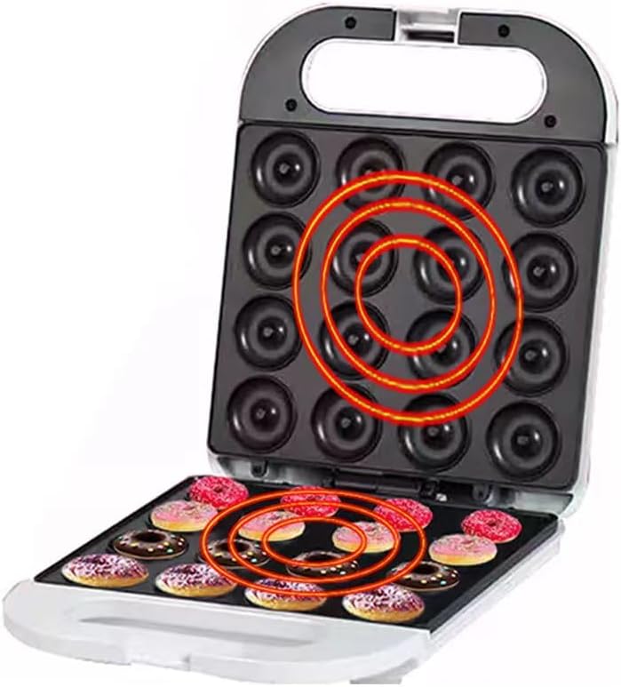 Mini Pancake and Donut Maker - Non-Stick Double-Sided Cake Machine - Makes 16 Doughnuts Black