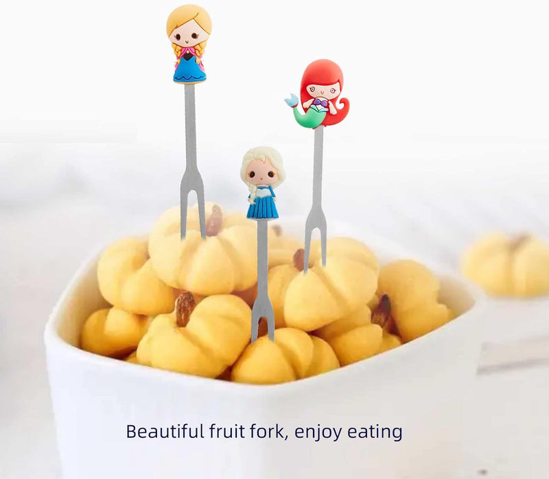 Cute Fruit Fork Set - 6 Cartoon Princess Picks  Holder Stainless Steel