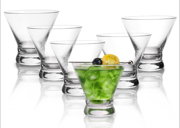 CUCUMI Martini Glasses Cocktail Glasses Stemless Wine Glasses 6pcs 8.5oz, Margarita, Whiskey, Tequila, Bar Drinking Glasses Gift Set