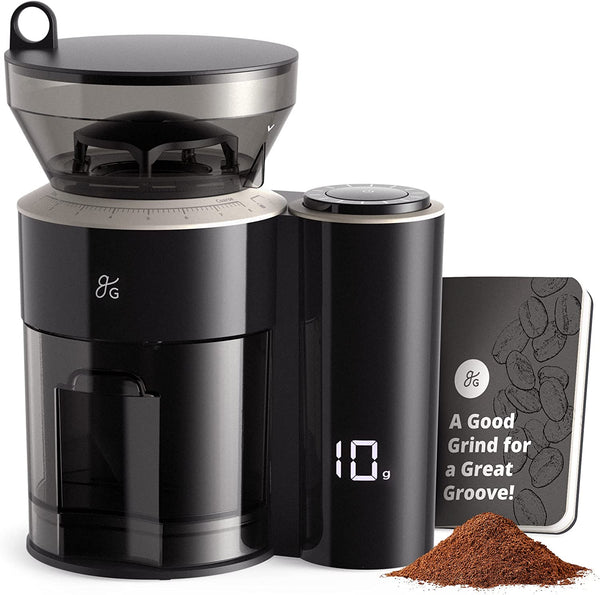 Greater Goods Burr Coffee Grinder, A Precise Coffee Bean Grinder for Everything from Espresso to Cold Brew, Built in Coffee Scale for a More Consistent Grind (Onyx Black), Designed in St. Louis