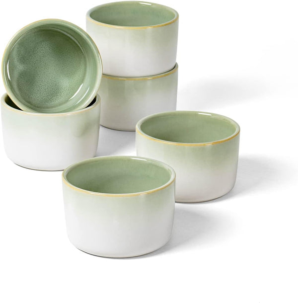 chrUNICASA 8 oz Creme Brulee Ramekin Set - Set of 6 Light Green